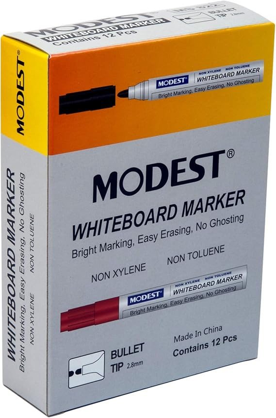 Modest White board Marker Bullet MS-822 Black, (Pack of 12 Pcs)