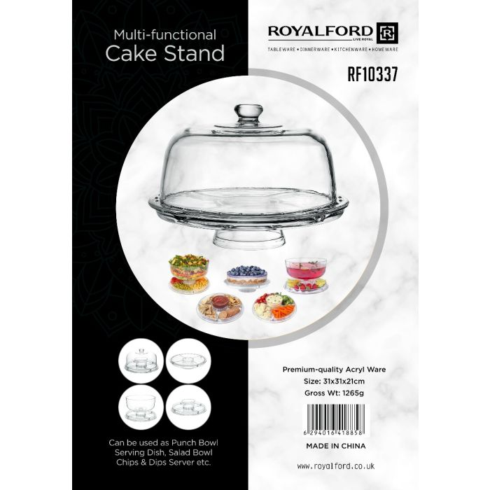 Multi-Functional Cake Stand, Acrylic Cake Stand, RF10337 | Chip Dip Server With Dome Lid | Punch Bowl, Serving Dish, Salad Bowl Chips & Dips Server Etc