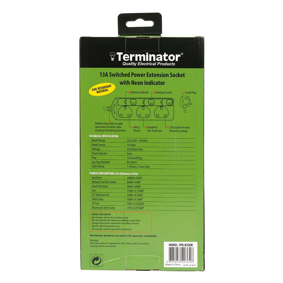 3 Way UK Power Extension Socket With Individual Switches 5M 1.25mm2 Cable 13A Plug