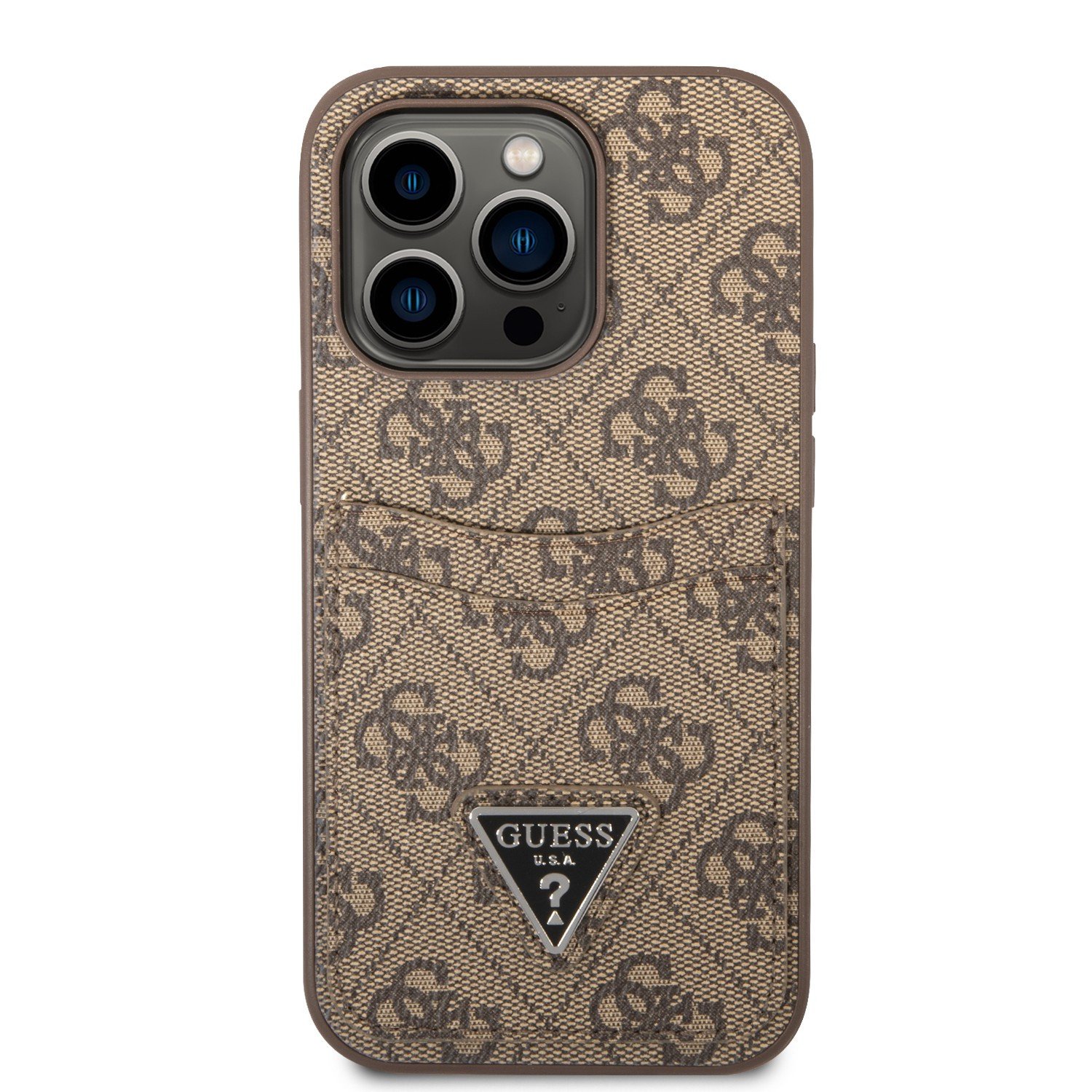 Guess 4G Double Card Triangle Hard Case for iPhone 14 Pro (6.1") - Black  and Brown