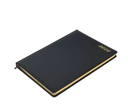 FIS 2024 Golden Diary A4 English Bonded Leather 1-Side Padded Black - FSDI48EGB24BK