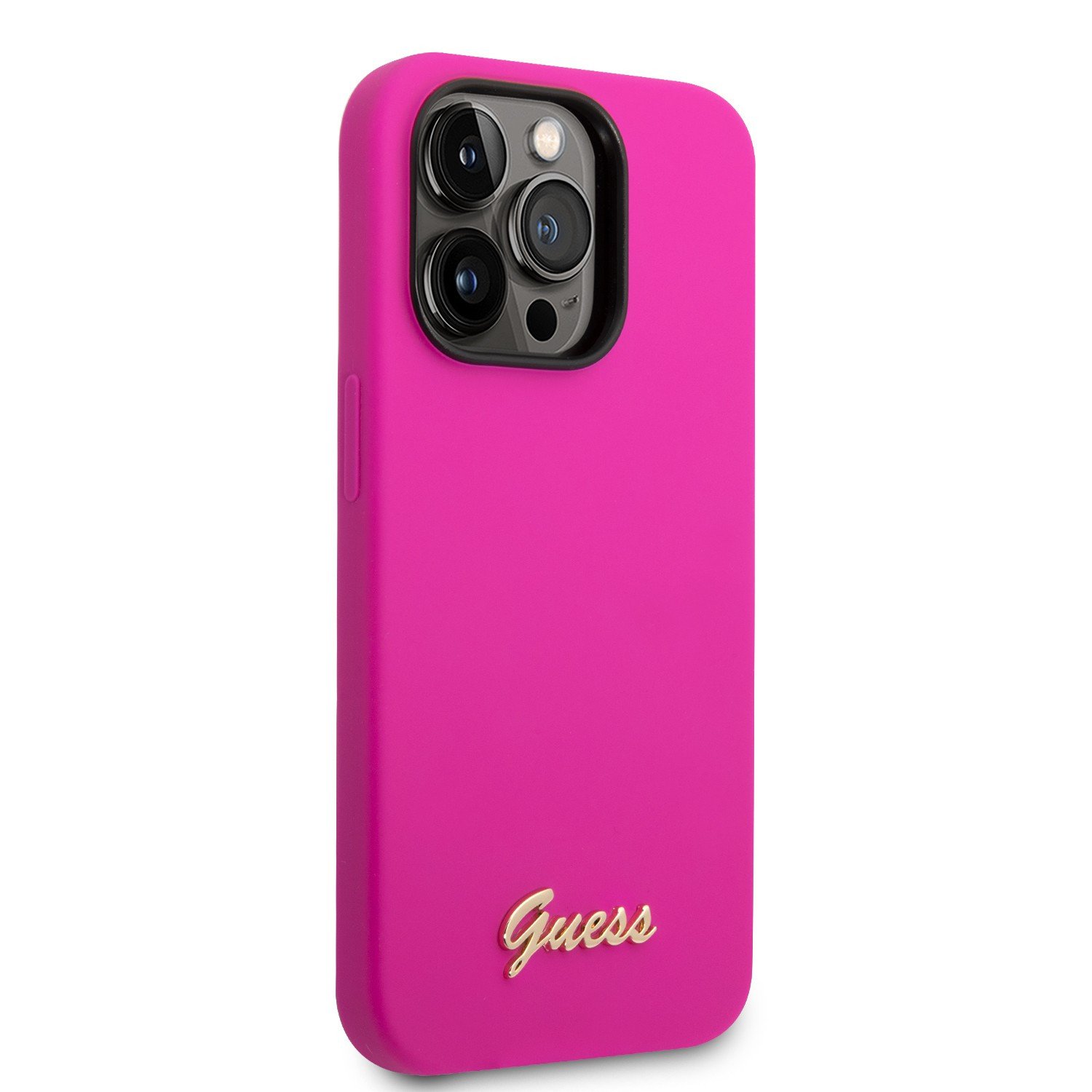Guess Silicone PC Camera Script Logo Hard Case for iPhone 14 Pro Max (6.7") - Fuschia