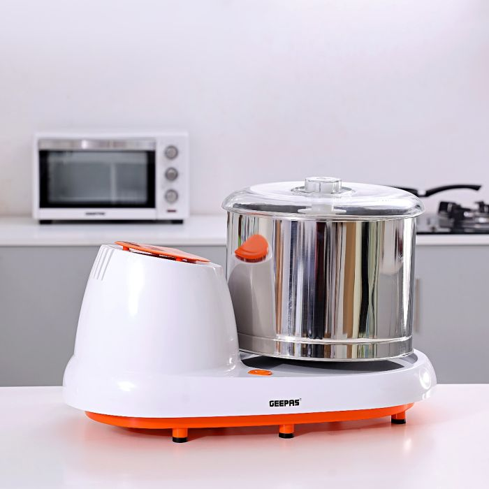 Geepas Wet Grinder - Stainless Steel Drum 2L Capacity | Interlocking Mechanism Transparent Lid & High Quality Grinding Stones | Ideal For Dhal, Grains, Curry Paste, Cutney, Idly Dosa Batter & More