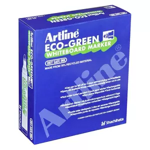 Artline Eco-Green Whiteboard Markers 2.0mm, Pack of 12 Pcs, Red Color, Polyester Fibre Tip, Bullet Style - ARMKEK-527RE