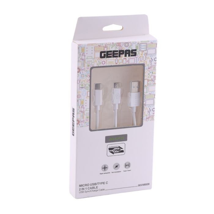 Geepas C-Type USB CABLE - Fast Charging Cable, Ideal For Pc, Samsung LG, Motorola, HTC, Nokia, Lexus, Huawei, Sony, GoPro & More | Perfect For Fast Charging And Data Sharing