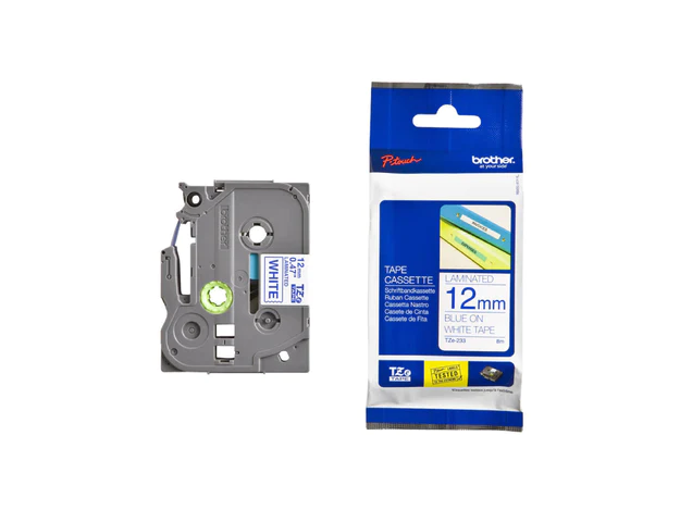 Brother P-touch 12mm TZ-233 Laminated Tape, 8 m, Blue on White