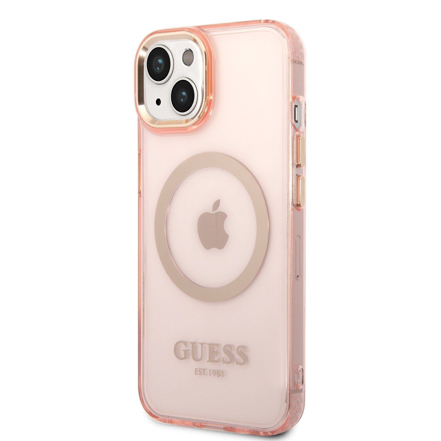 Guess Magsafe Case With Translucent Gold Outline For iPhone 14 Plus - Pink