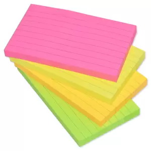 FIS Sticky Note Pad, 3X5 inches, Pack of 4, Ruled, 4 Assorted Neon Color -FSPO3X5RN4C