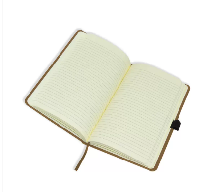 FIS Notebook With Elastic Band Italian PU Cover, Ivory Paper, Single Ruled, Brown Color, 96 Sheets, Pen Holder With Gift Box, 13 x 21 cm Size