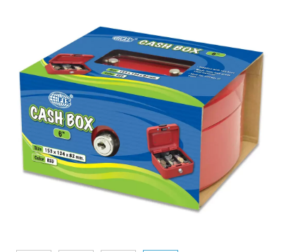 FIS Cash Box Steel Red Color With key lock, 152 x 115 x 80 mm, 6 Inch Lock Size - FSCPTS0140RE