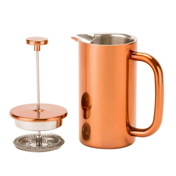 Royalford RFU9017 Cafetiere Stainless Steel Portable French Press Coffee Maker | Leak Resistant Double Walled Insulation | Hot Coffee For Hours - Preserves Flavour And Freshness (Copper, 800 ML)