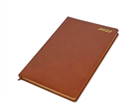 FIS 2023 Golden Diary A4 English Bonded Leather 1-Side Padded Brown - FSDI48EGB23BR