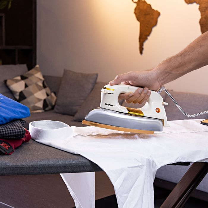 Geepas 1200W Heavy Weight Dry Iron 2.5 Kg - Automatic Dry Iron, Electric Iron Teflon Plated Sole Plate, Durable Heavy Weight Iron Box| Auto Shut Off, Temperature Setting Dial, Overheat Protection