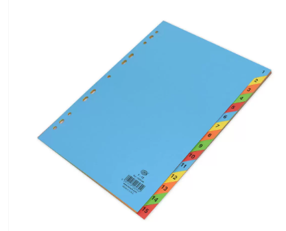 Pack of 16 Pieces A4 Card Divider (1 – 15) English Blue