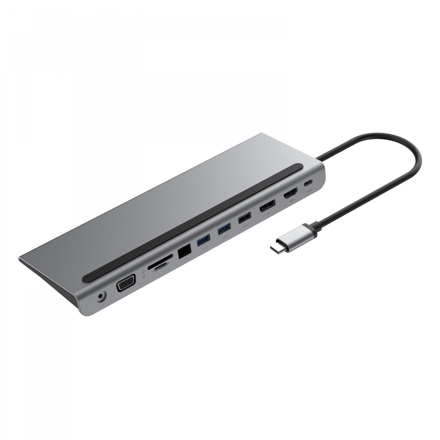 Powerology 11 in 1 Multi-Display USB-C Hub & Laptop Stand 100W - Gray