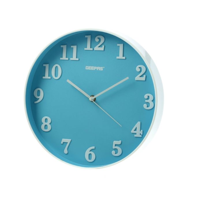 Geepas Wall Clock 3D Numbers - Silent Non-Ticking, Round Decorative Wall Clock For Living Room, Bedroom, Kitchen (Battery Not Included) | 2 Years Warranty (Sky Blue)