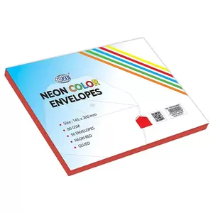 FIS Color Envelopes, Glued, Neon Red Colors, Pack of 50 Pcs. 145 x 200 mm, 80 GSM - FSEC8025GRE50