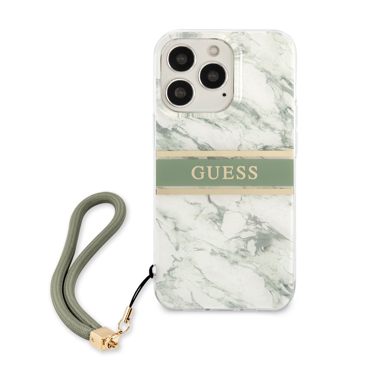 Guess PC/TPU Case Marble Design And Stripe With Nylon Strap For iPhone 13 Pro (6.1") - Green