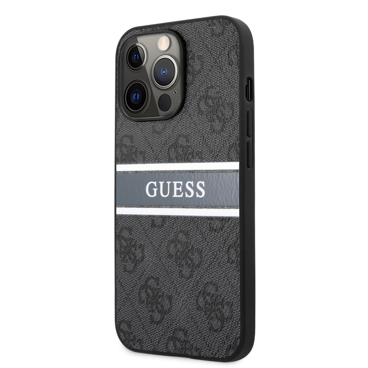 Guess 4G PU Leather Case With Printed Stripe For iPhone 13 Pro (6.1") - Gray