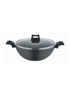 Non-Stick Kadai & Wok Pan, with Glass Lid ,and 5 Layer PTFE Non-Stick, Spray Coating ,BXSKP26BME, Black