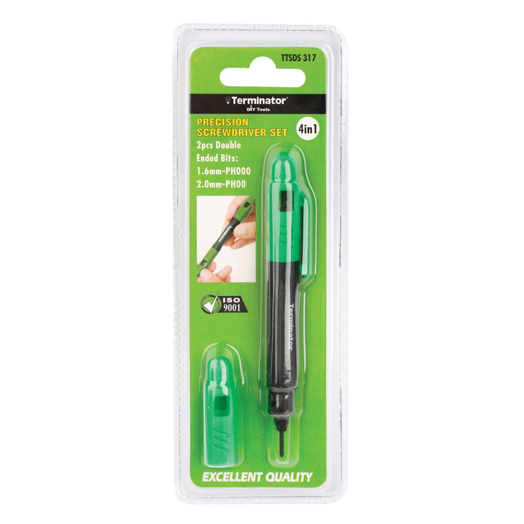 Terminator Precision Screw Driver Set 4 Size (+&-) Detachable With Pocket Clip
