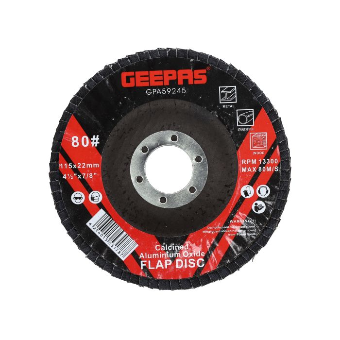 Geepas Flap Disc 115mm X 22.2 - Perfect For All 4.5" Angle Grinders | 22.2mm Bore Size With Aluminium Oxide Grit | Ideal For Rust Removal & Deburring Jobs