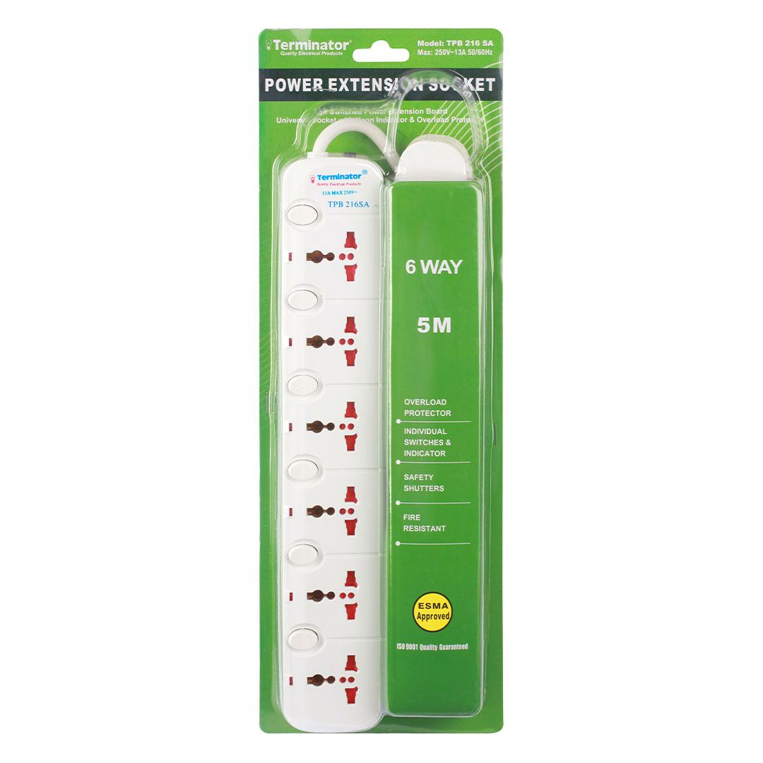 6 Way Power Extension Socket 5M Cable 13A