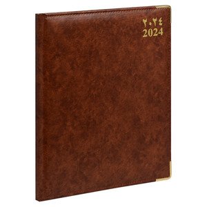 FIS 2024 Executive Diary Arabic/English/French Vinyl Padded Sewn Cover (1-Week at a Glance) Brown - FSDI35AE24BR