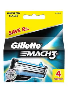 4-Piece, Mach3 Manual, Shaving Razor Blades, Silver/Blue/Black, 1x0.2x1.1cm