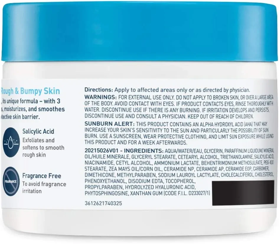CeraVe SA Cream, 12 oz, Renewing Salicylic Acid Body Cream for Rough and Bumpy Skin, Fragrance Free, 118 ml