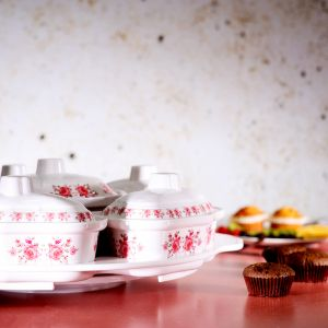Royalford 14Pcs Revolving Serving Tray - Melamine - White - RF9994