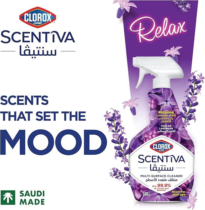 Clorox Scentiva Multi Surface Spray Cleaner 500ml, Dual Pack, Tuscan Lavender, Kills 99.9% of Viruses and Bacteria