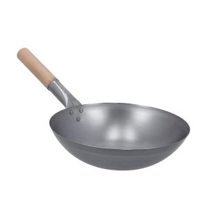 Royalford Iron Wok Pan With Wooden Handle - Iron - Silver - 30 CM