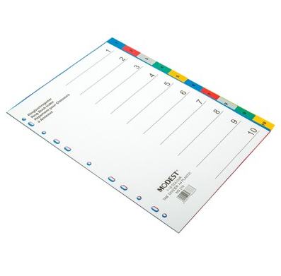 Modest DIVIDER 10 Tab PVC colour with numbers