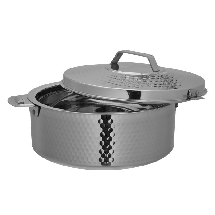 Reeva Hammered Double Wall Stainless Steel Hot Pot, RF10537 | Firm Twist Lock | Strong Handles | Steel Serving Pot, Steel Chapati Storage Box, Roti Serving Pot