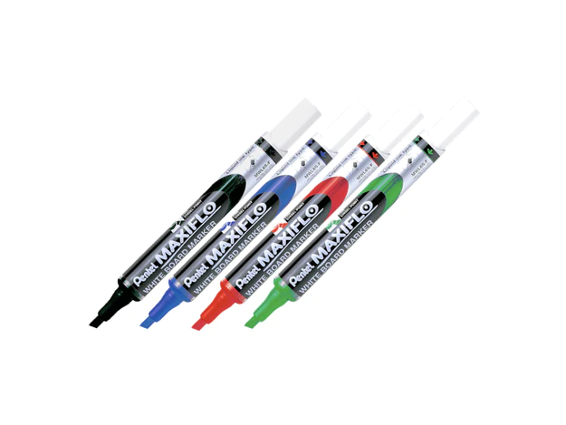 Pentel Maxiflo MWL6S Fine Chisel Tip White Board Marker, Assorted (Pack of 4)