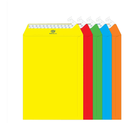 FIS Color Envelopes Peel & Seal, Neon Colors, Pack of 50 Pcs. 5 Assorted Colors Color, 10 x 7 Inch, 80 GSM - FSEC8033P5B50