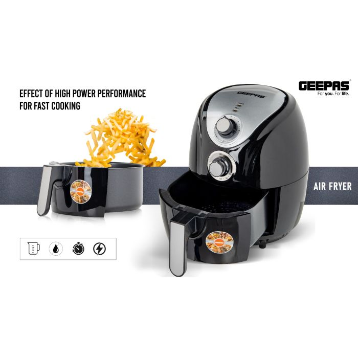 1300W Air Fryer With Rapid Air Circulation System, GAF37521 - 100-200 C Adjustable Temperature Control For Healthy Oil Free Or Low Fat Cooking - 30 Minute Manual Timer, 2.5L Capacity - 2 Year Warranty