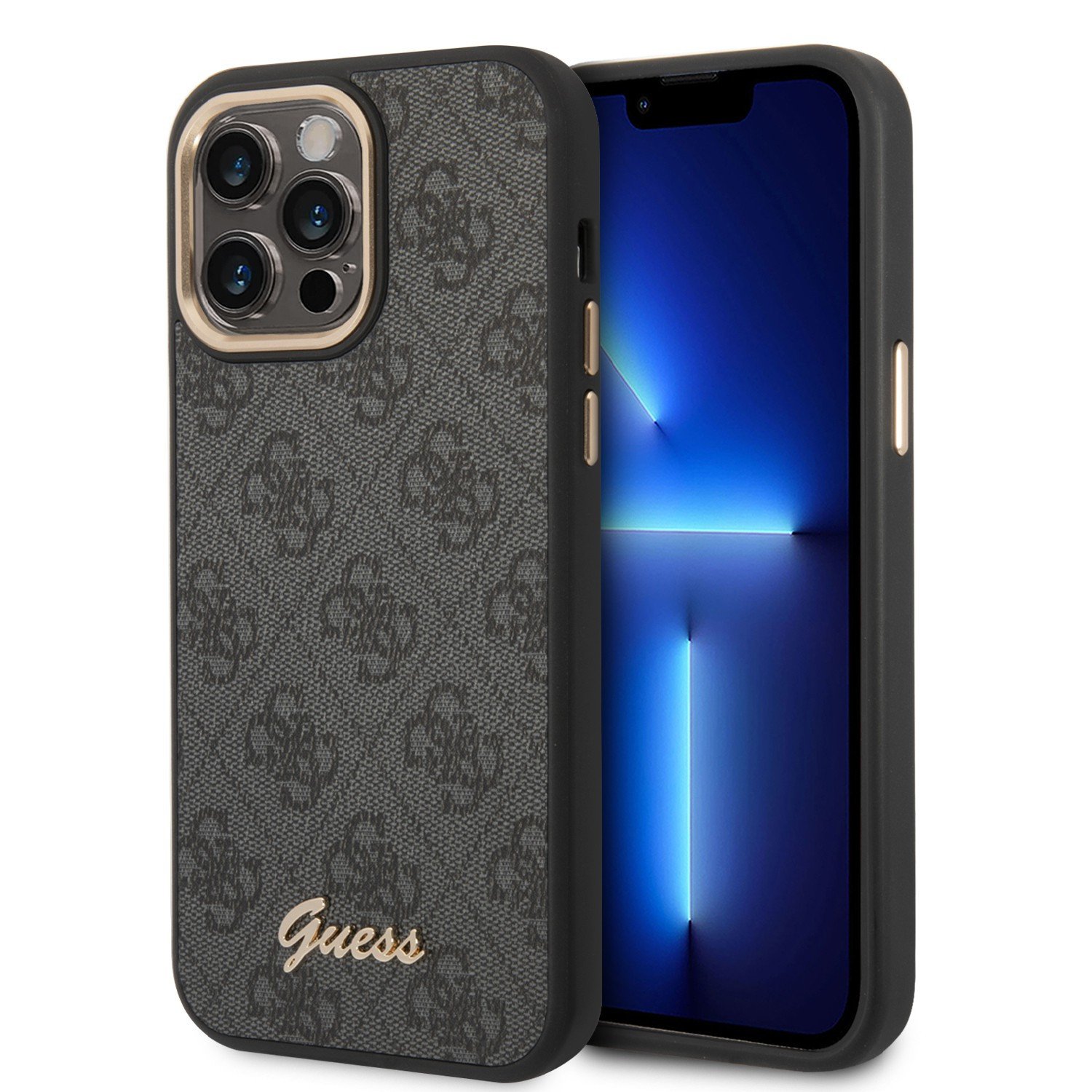 Guess PC/TPU 4G PU Case With Metal Camera Outline & Buttons For iPhone 14 Pro - Black
