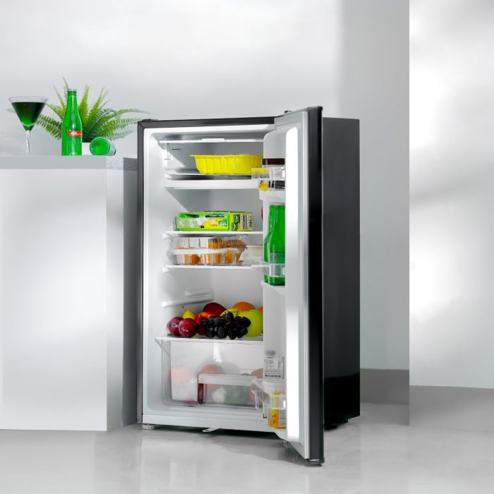 Geepas Single Door Mini Defrost Refrigerator|GRF1212BXE| Mini Fridge| Retro Design| Low Noise| Low Voltage| Quick Cooling| Easy Cleaning| Black