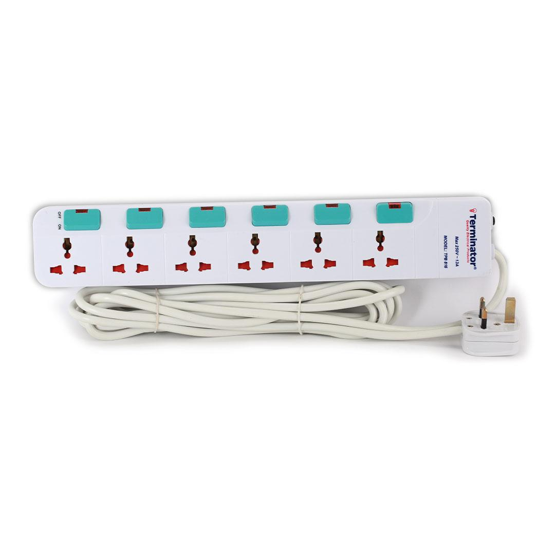 6 Way Universal Power Extension Socket 5M Cable 13A
