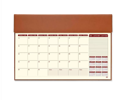 FIS Year Planner 2024 (English/French) Italian PU with Desk Blotter, Brown - FSDKPUBEF24BR