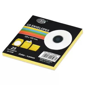 FIS Pack of 25 Color CD Envelopes, 80 GSM, Peel & Seal, Size 125 X 125 mm, Round Window, Color Lemon
