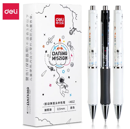 10Pcs/Box Deli A612 Aerospace Press Neutral Pen 0.5mm Gel Pens Black Ink Supplies School Office Stationery