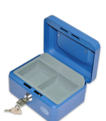 FIS Cash Box Steel Blue Color With key lock, 152 x 115 x 80 mm, 6 Inch Lock Size - FSCPTS0034BL