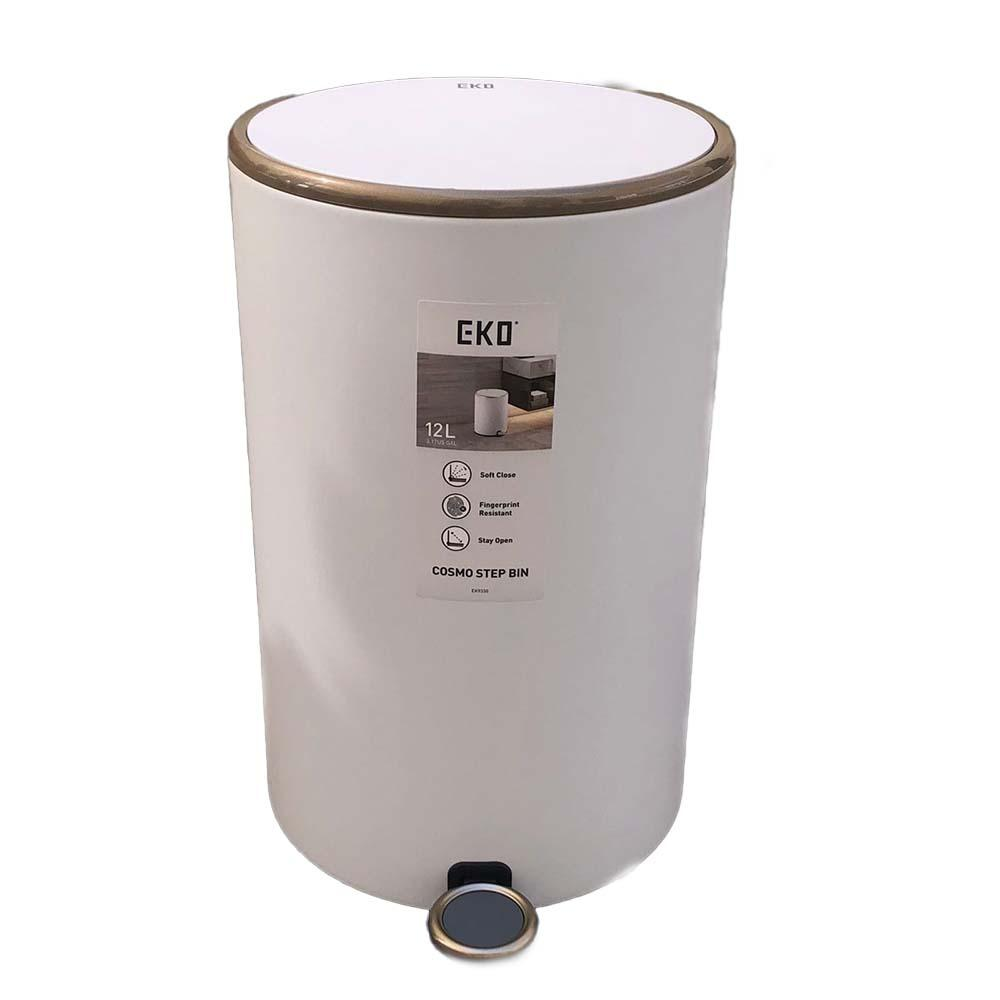 Next EKO Matt White Steel Round Step Bin | 12LTR