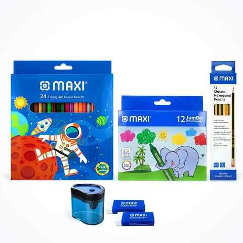 Maxi Colour Pencils 24 With Crayons 12 With Classic HB Hexagonal Pencils Pack o
