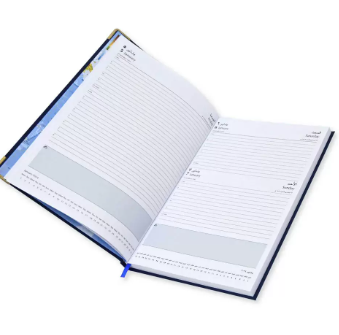 FIS 2024 A4 Diary Arabic/English Vinyl 1-Side Padded Gold Corner Blue - FSDI48AEG24BL