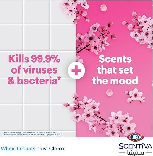 Clorox Scentiva Disinfectant Floor Cleaner 1.5L, Japanese Spring Blossom, Kills 99.9% of Viruses and Bacteria, Bleach Free
