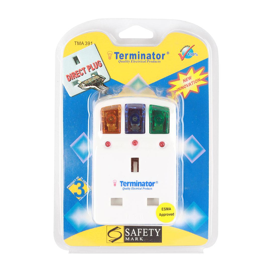 3 Way UK Muaclti Adaptor 3 Pin With Indicator And Individual Switches Fitted 13A Fuse